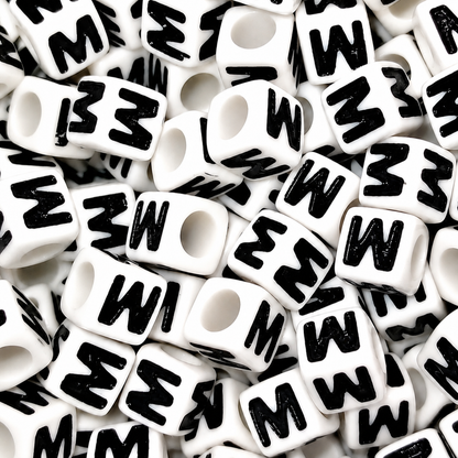 7mm White Cube Acrylic Alphabet Beads - Single Letters