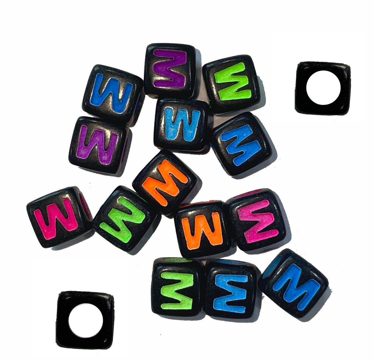 7mm Black Cube Acrylic Alphabet Beads - Colourful A - Z Single Letters