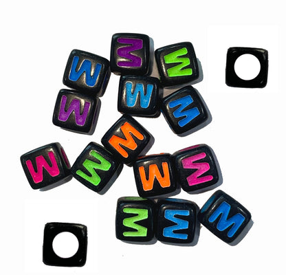 7mm Black Cube Acrylic Alphabet Beads - Colourful A - Z Single Letters