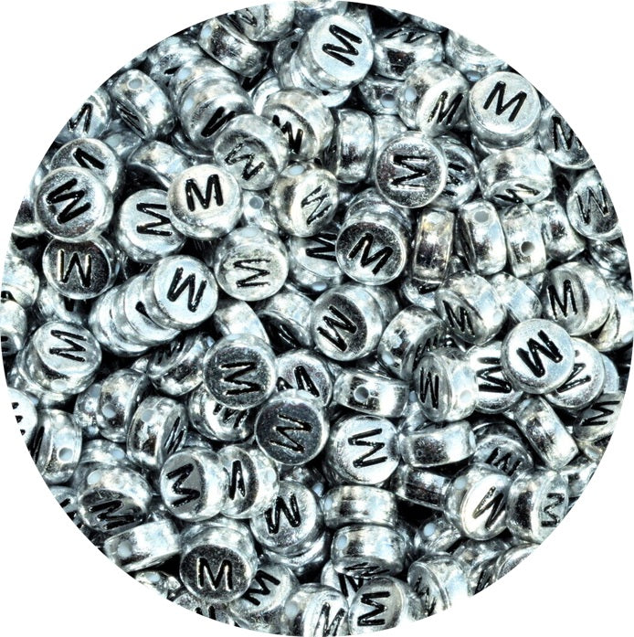 7x4mm Silver Flat Round Acrylic Alphabet Beads - Single & Mixed Letters