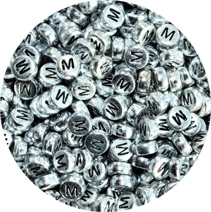 7x4mm Silver Flat Round Acrylic Alphabet Beads - Single & Mixed Letters
