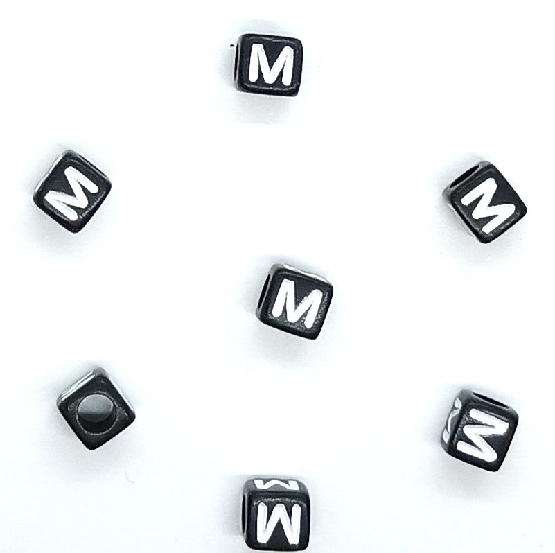 6mm Black Cube Acrylic Alphabet Beads - Single & Mixed Letters