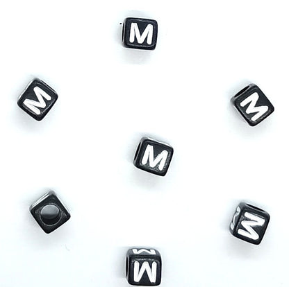 6mm Black Cube Acrylic Alphabet Beads - Single & Mixed Letters