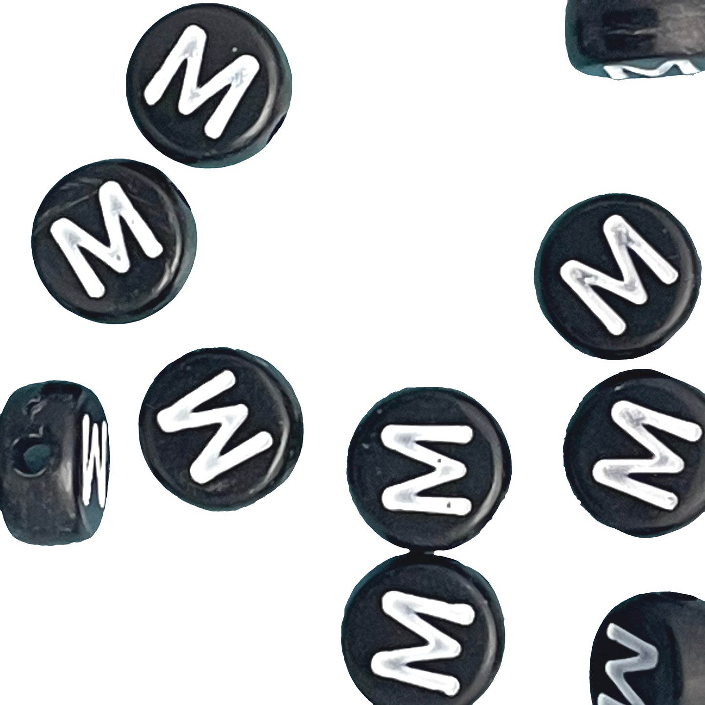 7x4mm Black Flat Round Acrylic Alphabet Beads - Single & Mixed Letters