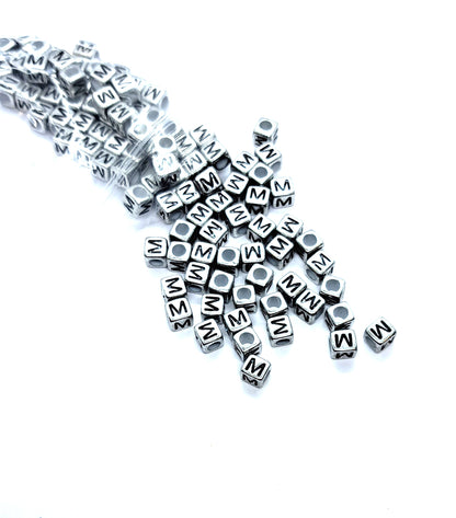 6mm Silver Cube Acrylic Alphabet Beads - Single & Mixed Letters