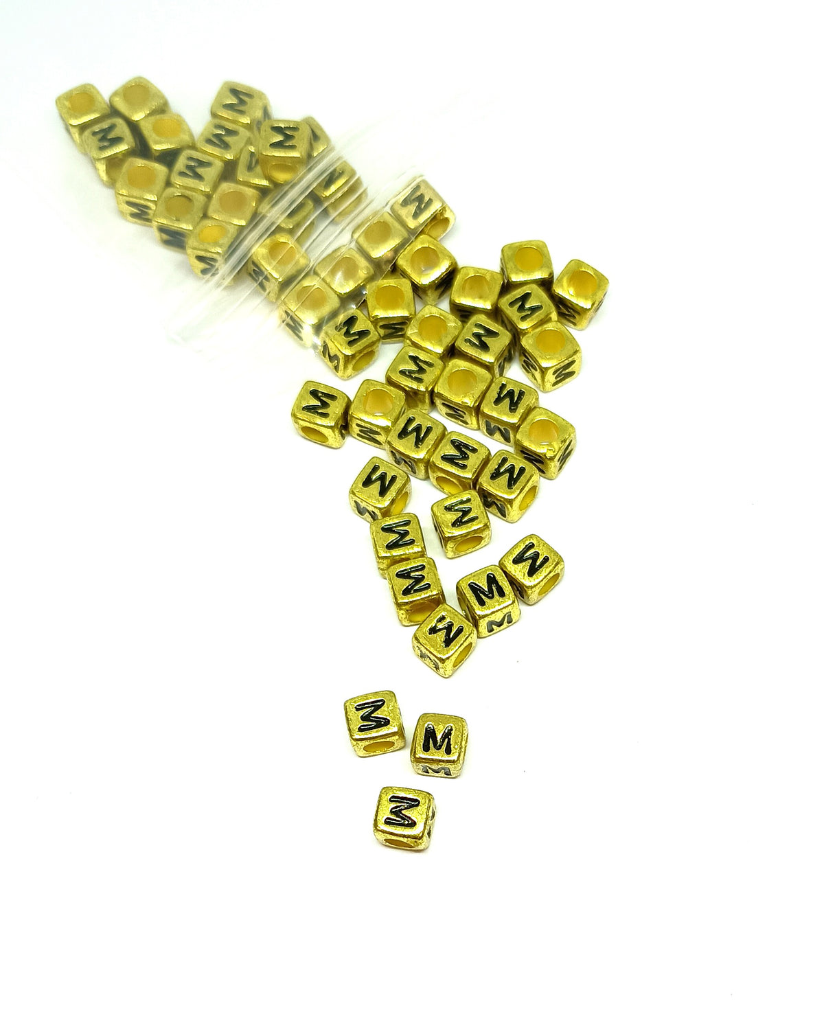 6mm Bright Gold Cube Acrylic Alphabet Beads - Single Letters