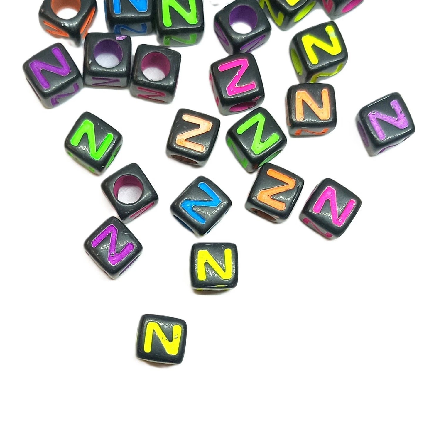 7mm Black Cube Acrylic Alphabet Beads - Colourful A - Z Single Letters