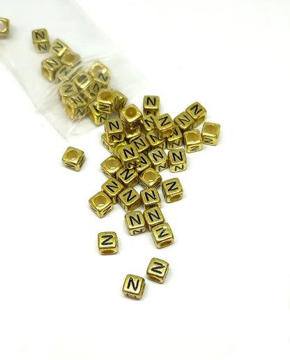 6mm Bright Gold Cube Acrylic Alphabet Beads - Single Letters