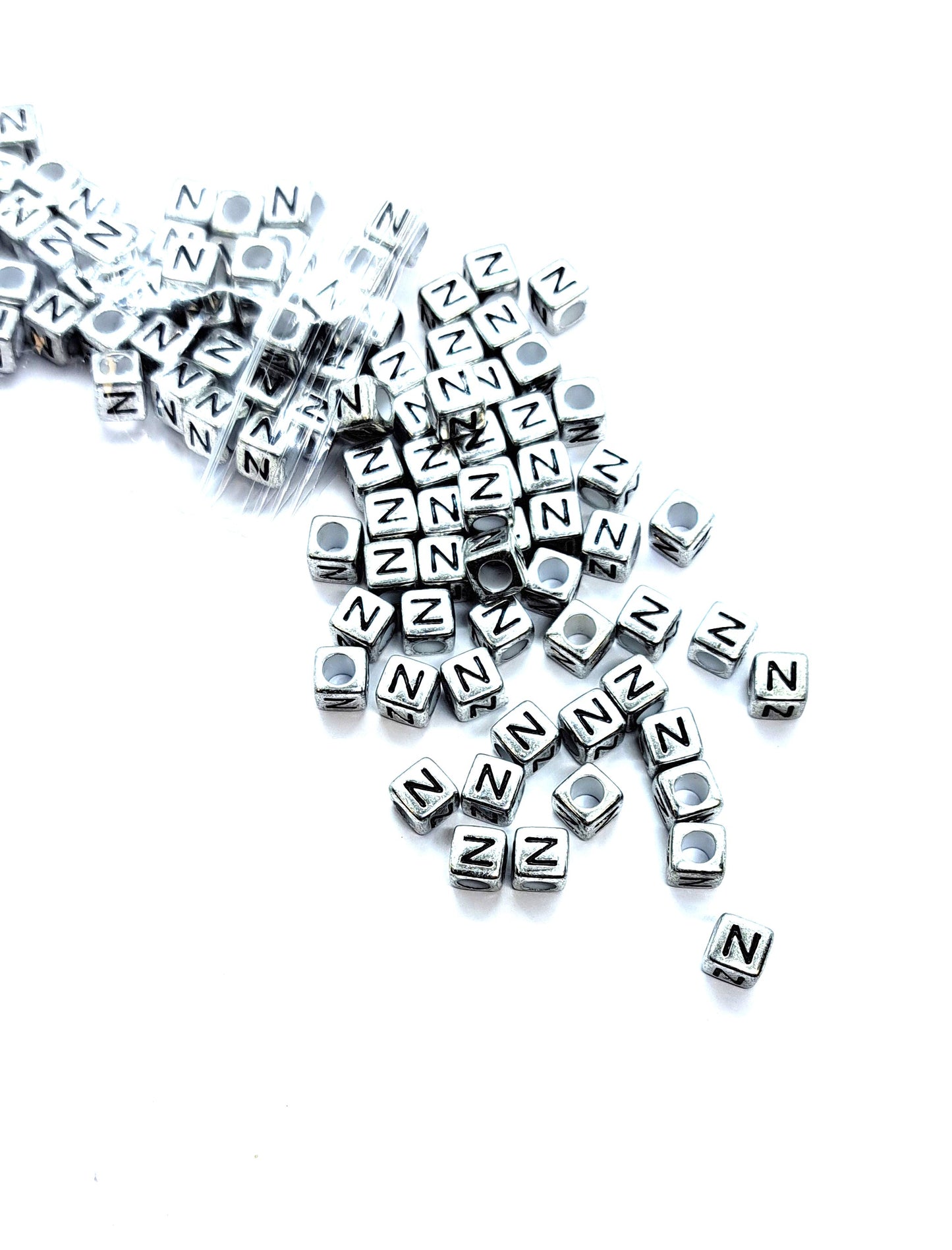 6mm Silver Cube Acrylic Alphabet Beads - Single & Mixed Letters
