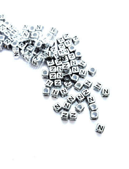 6mm Silver Cube Acrylic Alphabet Beads - Single & Mixed Letters