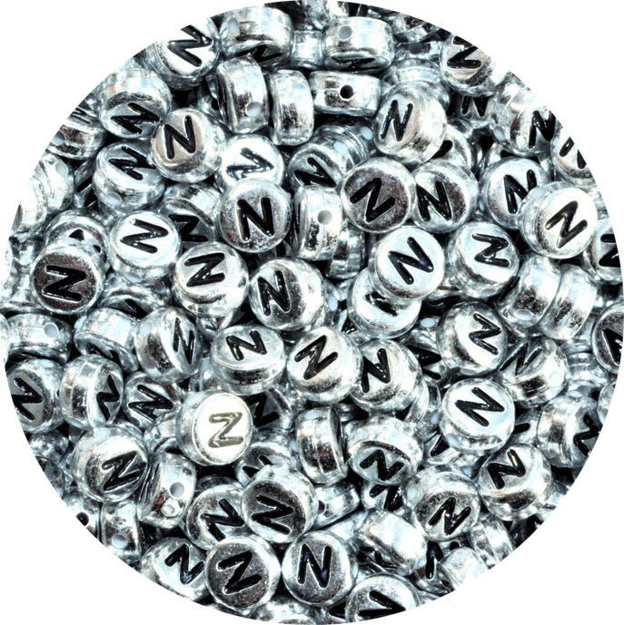 7x4mm Silver Flat Round Acrylic Alphabet Beads - Single & Mixed Letters