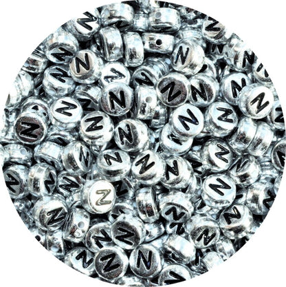 7x4mm Silver Flat Round Acrylic Alphabet Beads - Single & Mixed Letters