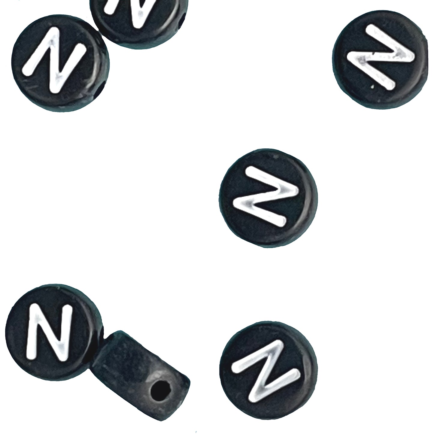 7x4mm Black Flat Round Acrylic Alphabet Beads - Single & Mixed Letters