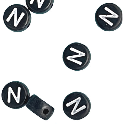 7x4mm Black Flat Round Acrylic Alphabet Beads - Single & Mixed Letters