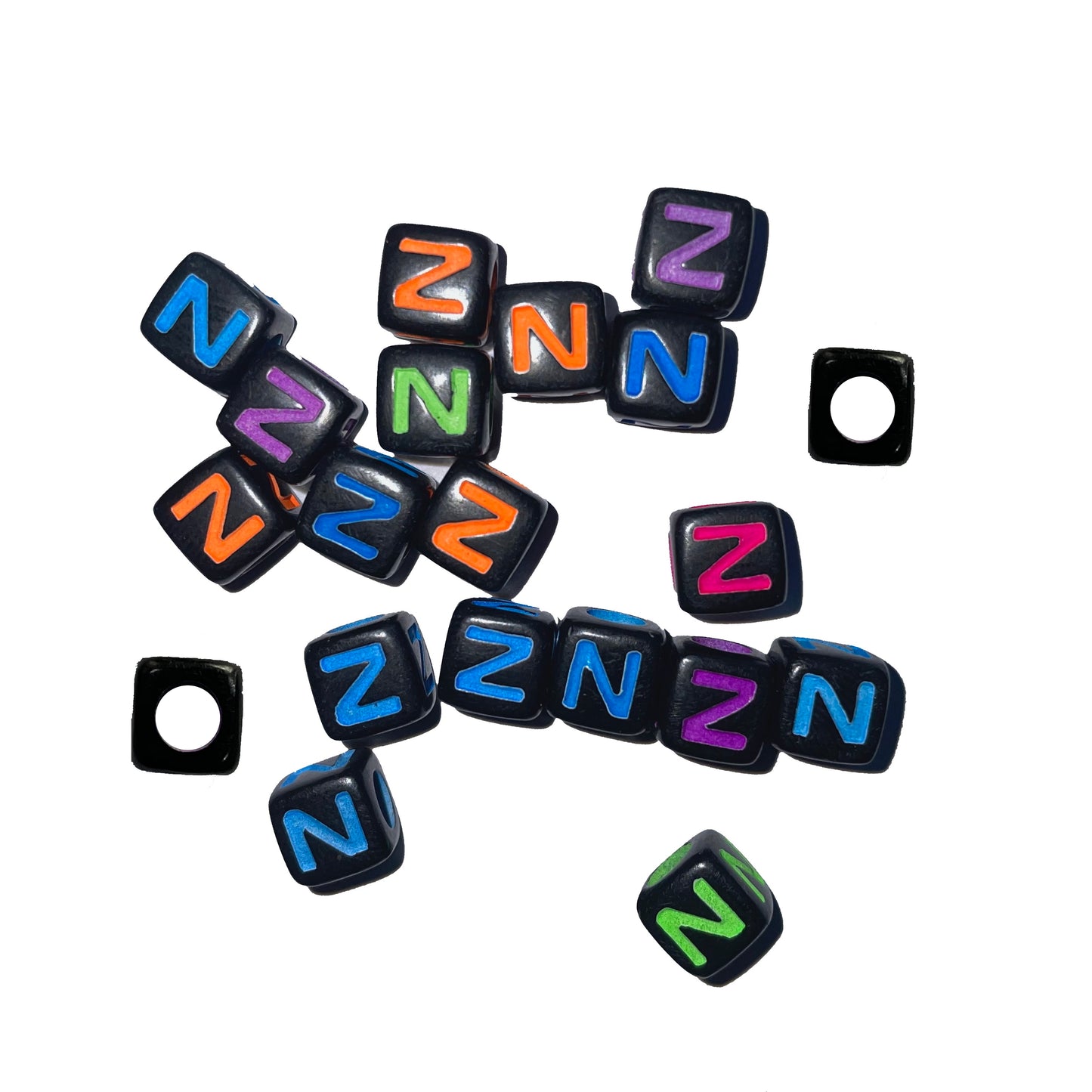 7mm Black Cube Acrylic Alphabet Beads - Colourful A - Z Single Letters