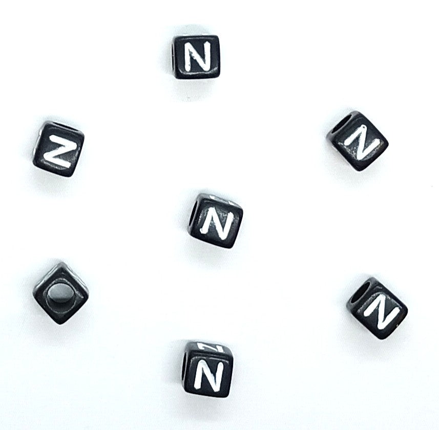 6mm Black Cube Acrylic Alphabet Beads - Single & Mixed Letters