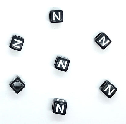 6mm Black Cube Acrylic Alphabet Beads - Single & Mixed Letters