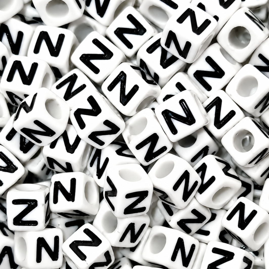 7mm White Cube Acrylic Alphabet Beads - Single Letters