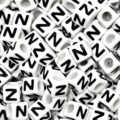 7mm White Cube Acrylic Alphabet Beads - Single Letters