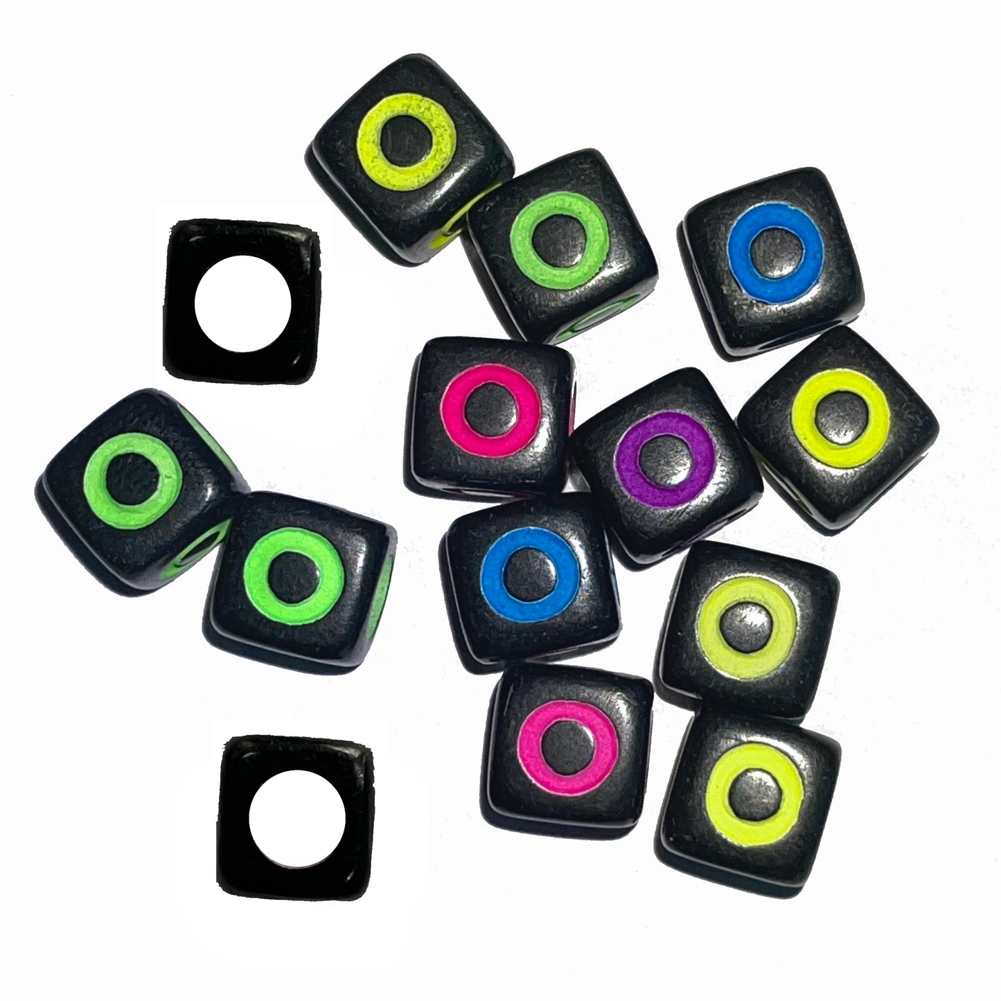 7mm Black Cube Acrylic Alphabet Beads - Colourful A - Z Single Letters