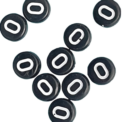 7x4mm Black Flat Round Acrylic Alphabet Beads - Single & Mixed Letters