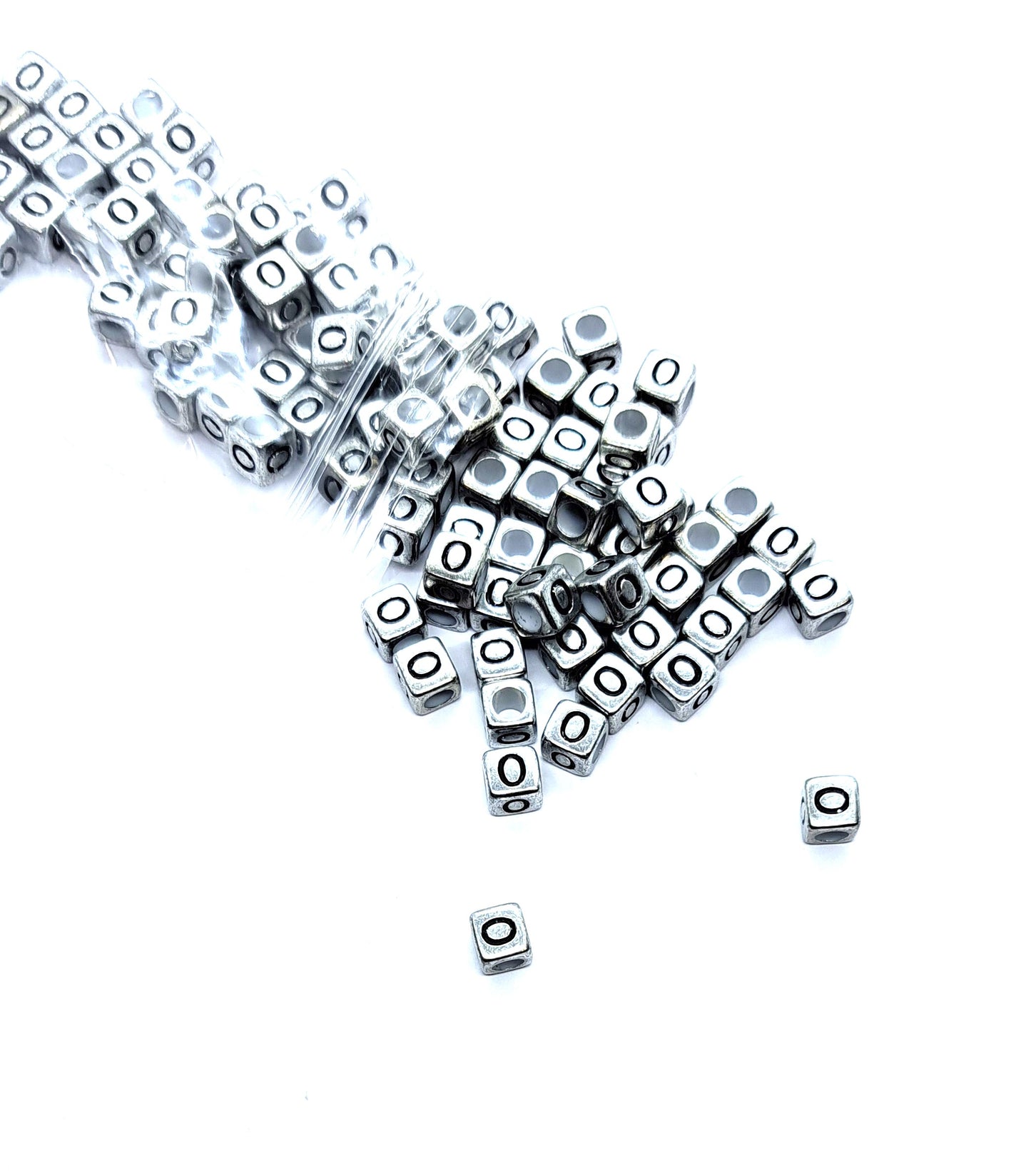 6mm Silver Cube Acrylic Alphabet Beads - Single & Mixed Letters