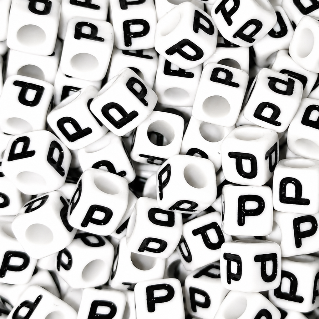 7mm White Cube Acrylic Alphabet Beads - Single Letters