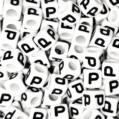 7mm White Cube Acrylic Alphabet Beads - Single Letters
