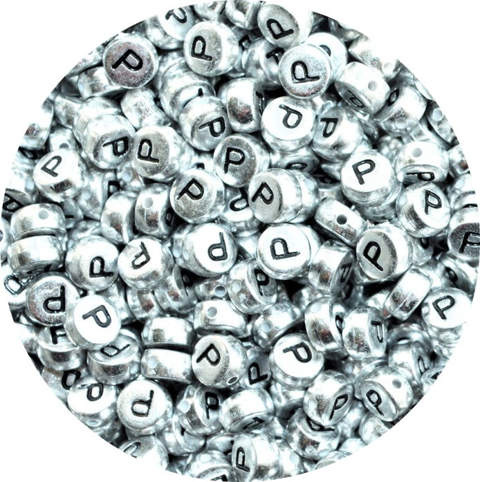 7x4mm Silver Flat Round Acrylic Alphabet Beads - Single & Mixed Letters