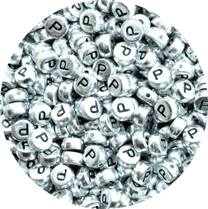 7x4mm Silver Flat Round Acrylic Alphabet Beads - Single & Mixed Letters