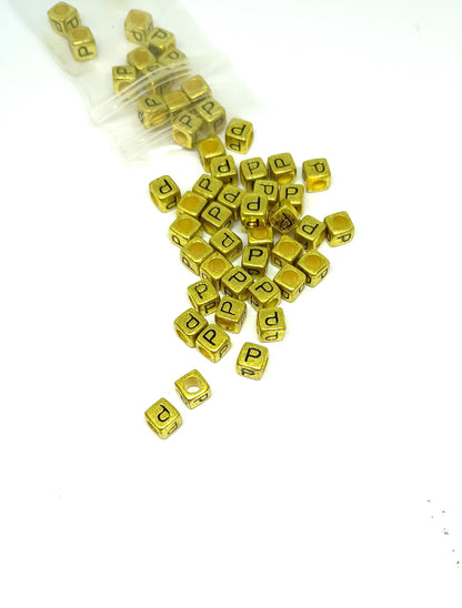 6mm Bright Gold Cube Acrylic Alphabet Beads - Single Letters