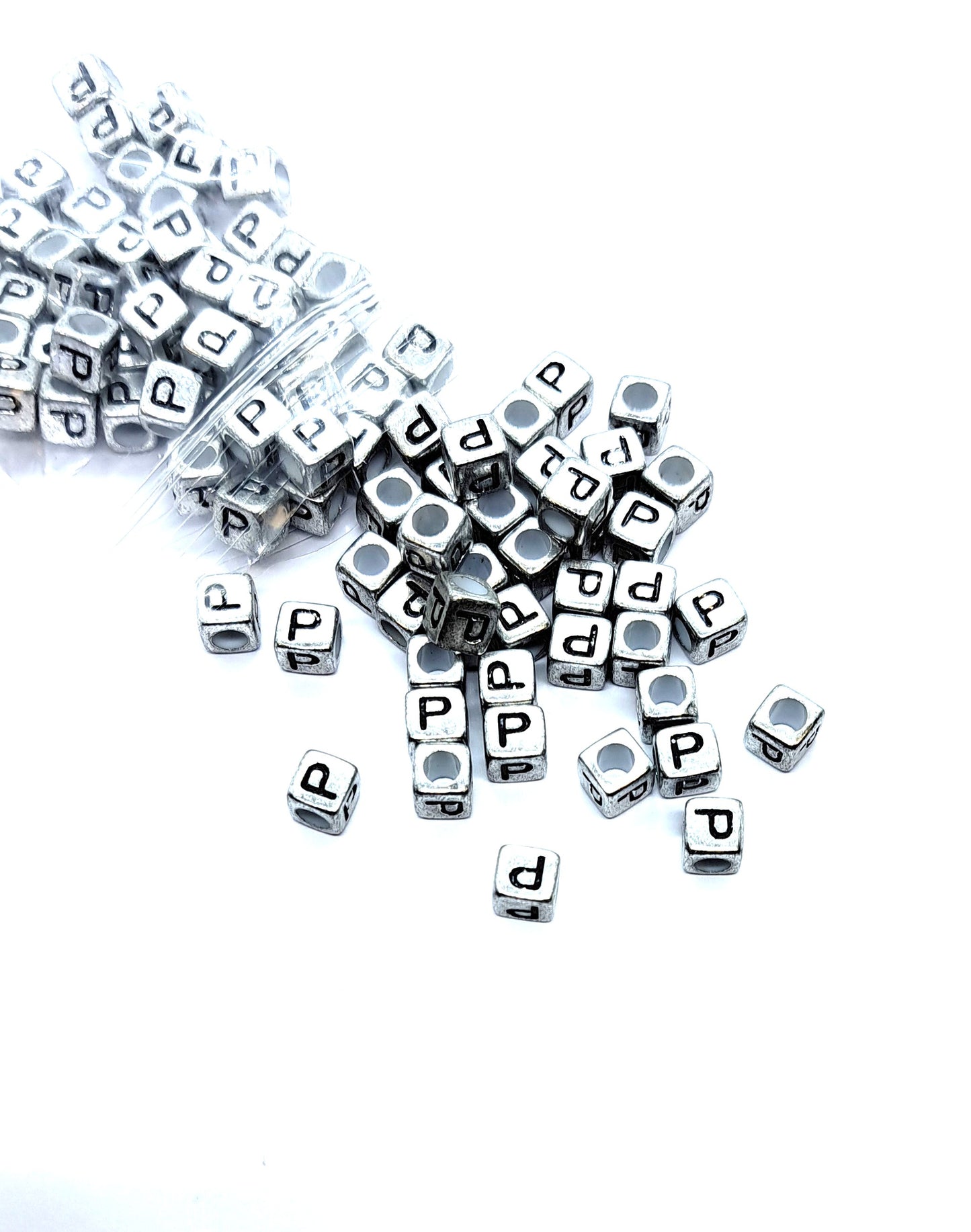6mm Silver Cube Acrylic Alphabet Beads - Single & Mixed Letters