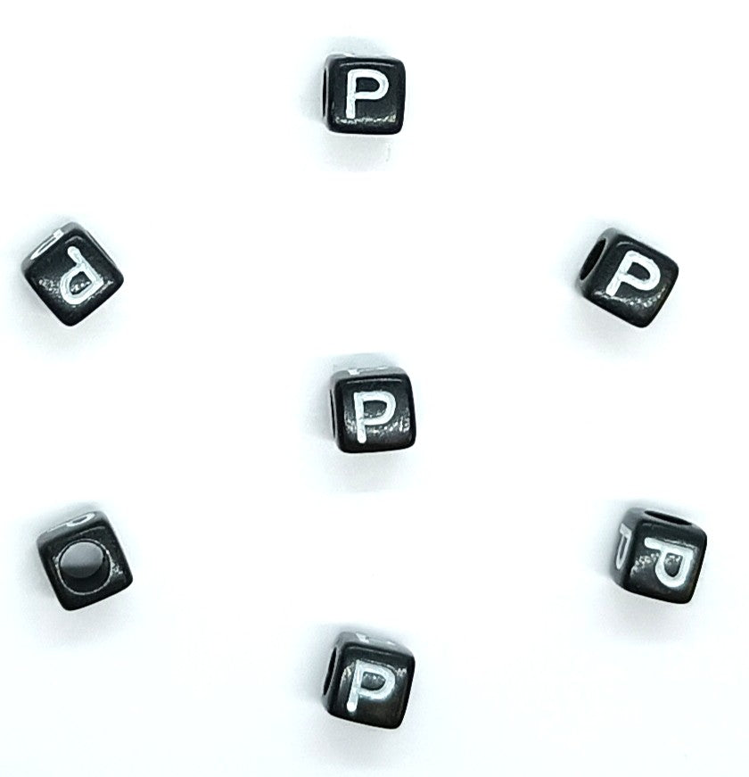 6mm Black Cube Acrylic Alphabet Beads - Single & Mixed Letters