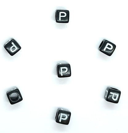 6mm Black Cube Acrylic Alphabet Beads - Single & Mixed Letters