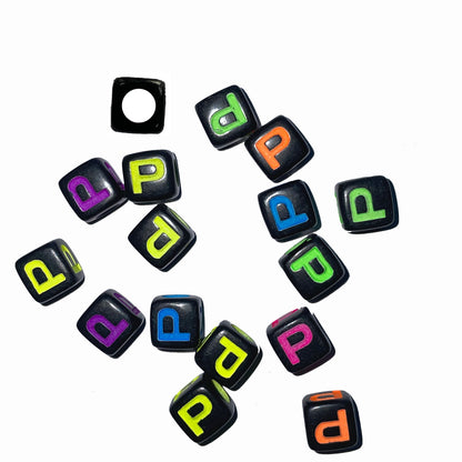 7mm Black Cube Acrylic Alphabet Beads - Colourful A - Z Single Letters