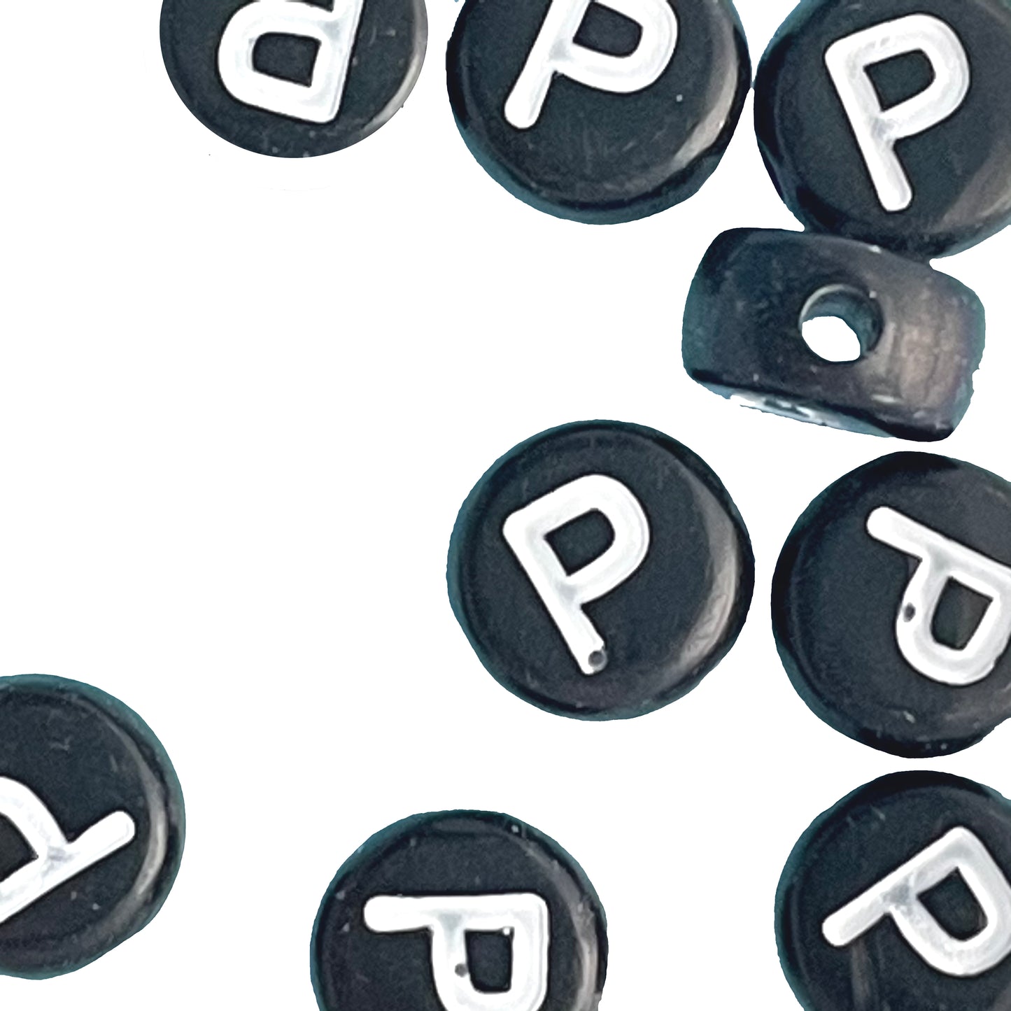 7x4mm Black Flat Round Acrylic Alphabet Beads - Single & Mixed Letters