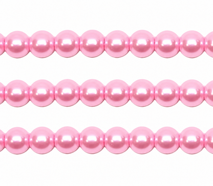 Pink Round Glass Pearl Beads -  6mm, 8mm