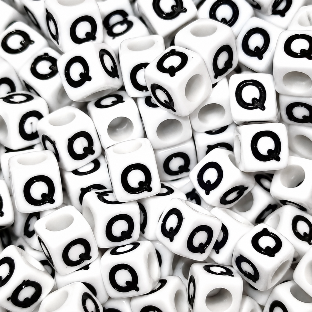 7mm White Cube Acrylic Alphabet Beads - Single Letters