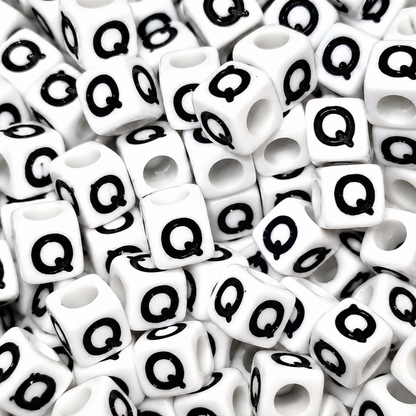 7mm White Cube Acrylic Alphabet Beads - Single Letters