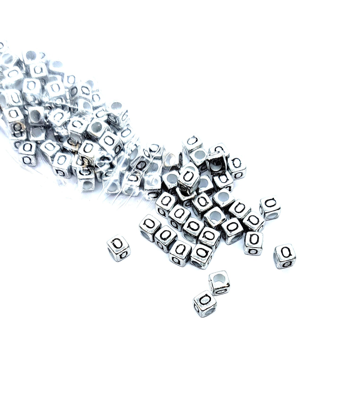 6mm Silver Cube Acrylic Alphabet Beads - Single & Mixed Letters