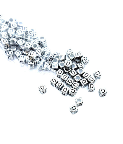 6mm Silver Cube Acrylic Alphabet Beads - Single & Mixed Letters