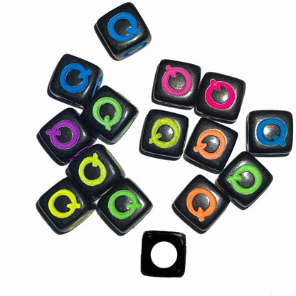7mm Black Cube Acrylic Alphabet Beads - Colourful A - Z Single Letters