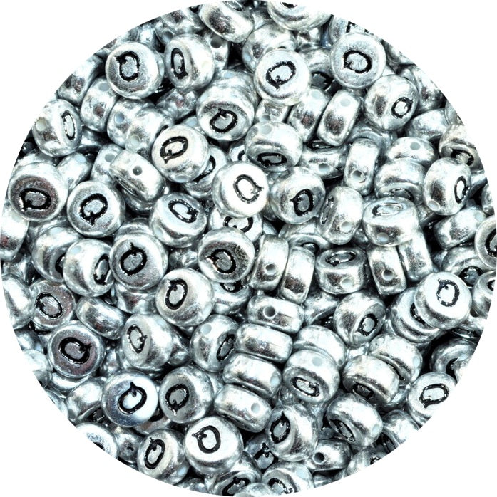 7x4mm Silver Flat Round Acrylic Alphabet Beads - Single & Mixed Letters