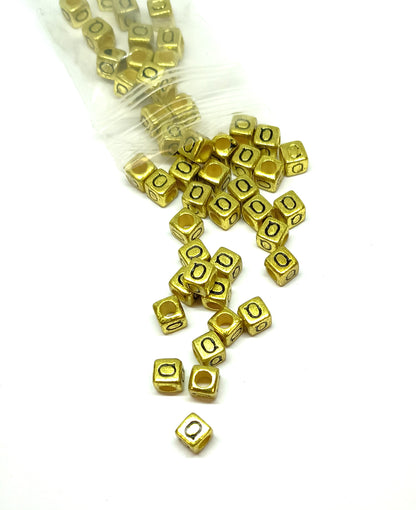 6mm Bright Gold Cube Acrylic Alphabet Beads - Single Letters