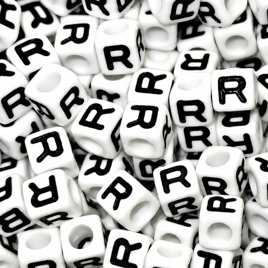 7mm White Cube Acrylic Alphabet Beads - Single Letters