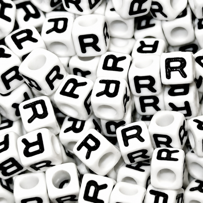 7mm White Cube Acrylic Alphabet Beads - Single Letters