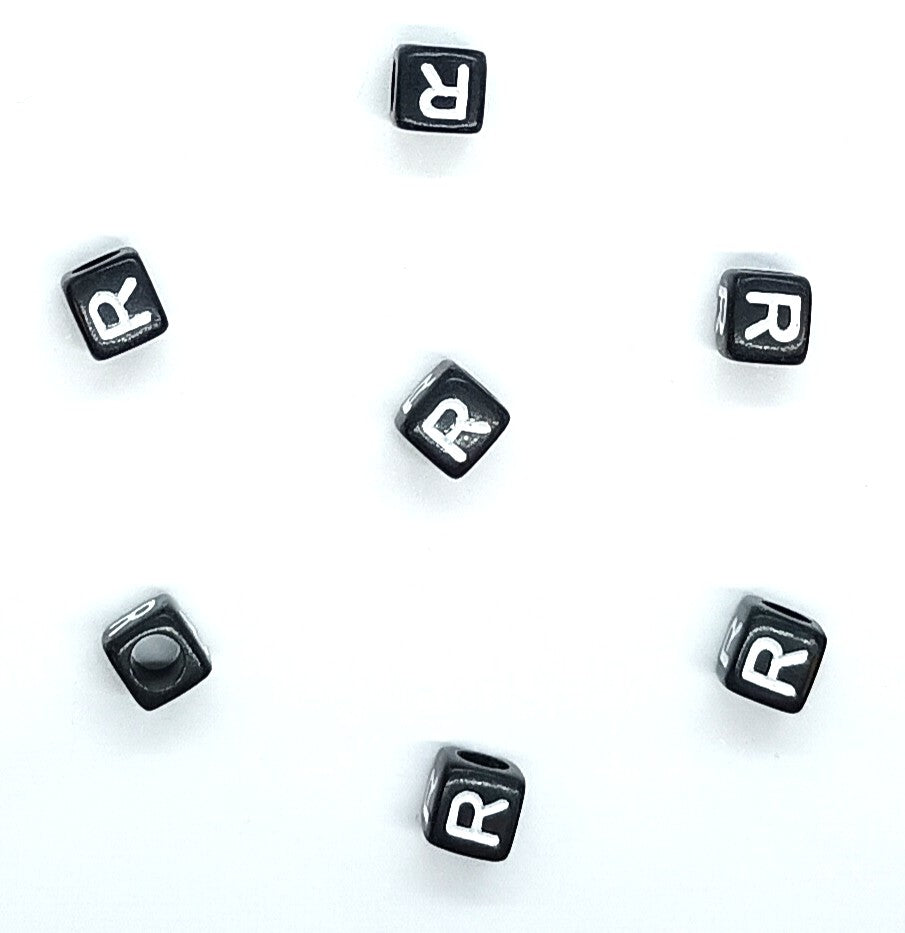 6mm Black Cube Acrylic Alphabet Beads - Single & Mixed Letters
