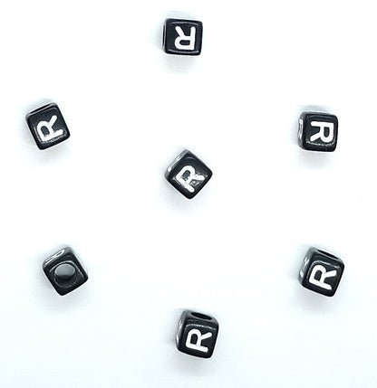 6mm Black Cube Acrylic Alphabet Beads - Single & Mixed Letters