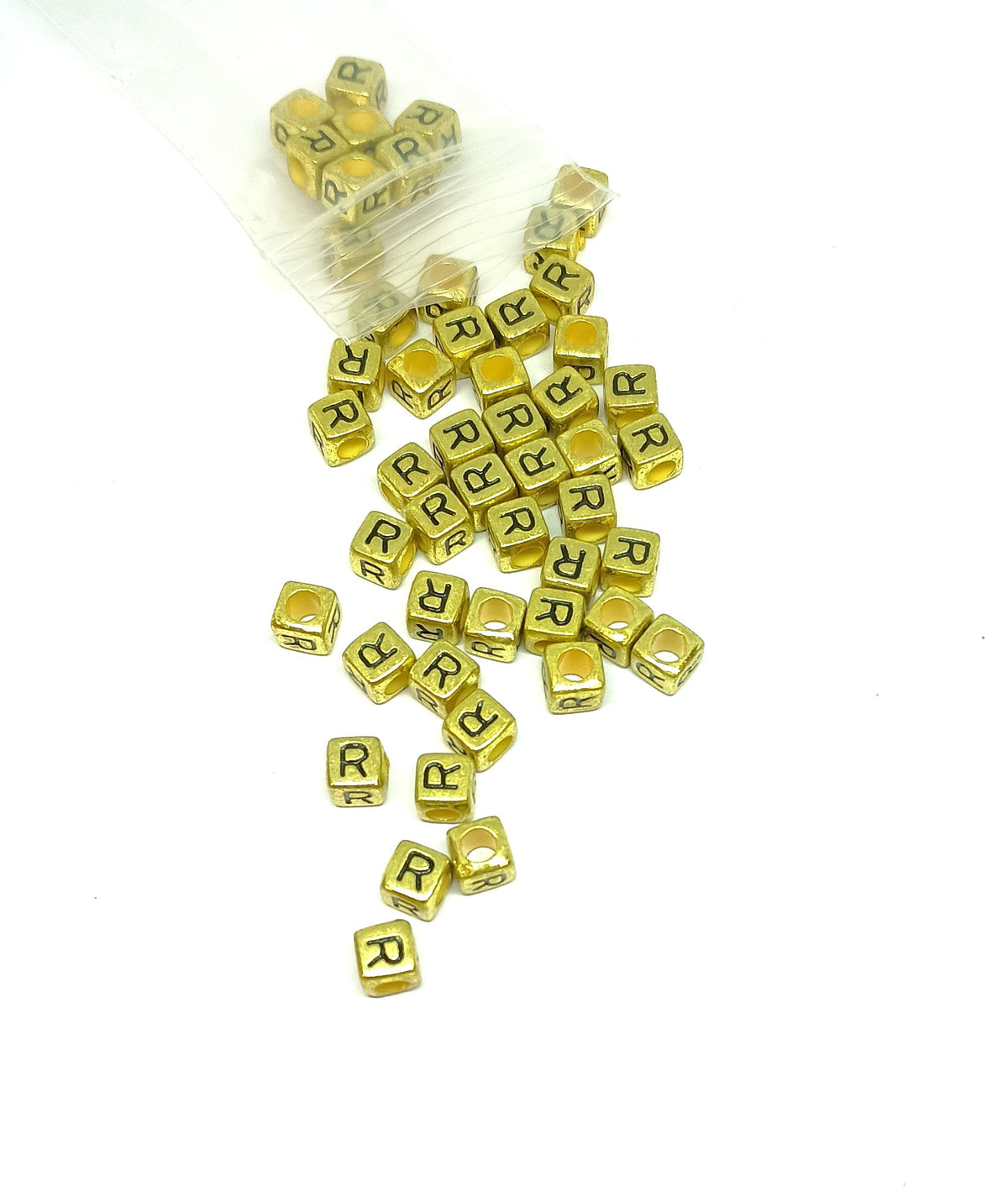 6mm Bright Gold Cube Acrylic Alphabet Beads - Single Letters