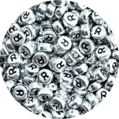 7x4mm Silver Flat Round Acrylic Alphabet Beads - Single & Mixed Letters